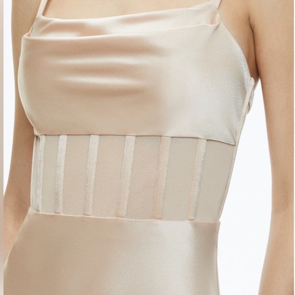 Alice + Olivia Valentina Satin Maxi Dress in Almond - Picture 8 of 13